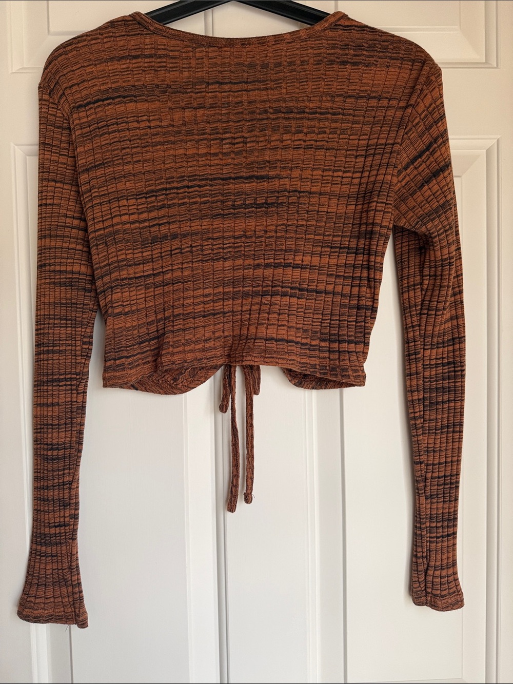 Zara Rust Ruched Ribbed Long-Sleeve Crop Top - Picture 4 of 4